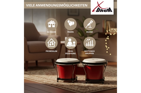 XDrum Bongos Club Rojo Vino SET incl. Bolsa para Bongos image 6