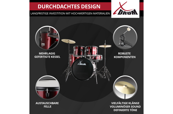 XDrum Rookie 20" Studio Drum Set Red plus Mute Set image 6