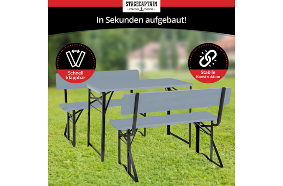 Stagecaptain BBDL-119 GY Hirschgarten Conjunto De Banco De Cervecería Con Respaldo Para Balcón 119 cm Gris 5x Set image 6