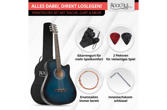 Rocktile WSD-5C-BUB Slim Line Set de Guitares Western Blueburst image 6