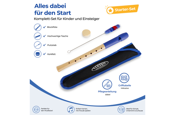 Classic Cantabile Pivella Blockflöte Blau, deutsche Griffweise image 6