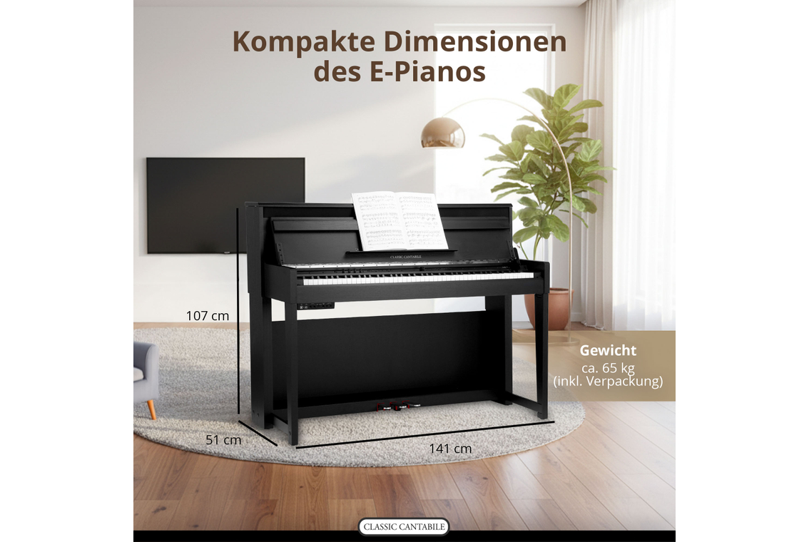 Classic Cantabile UP-1 SM Upright E-Piano Schwarz matt