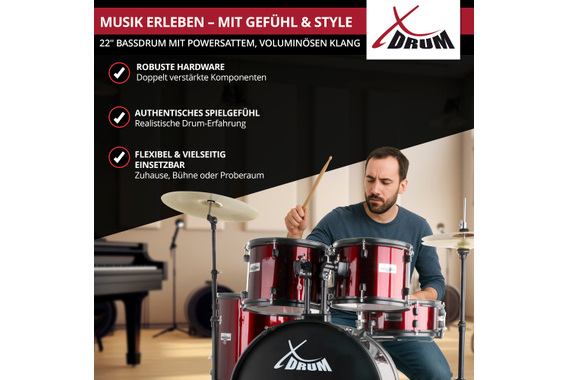 XDrum Rookie 22" Standard Schlagzeug Komplettset Ruby Red inkl. Schule  - Retoure (Verpackungsschaden) image 7