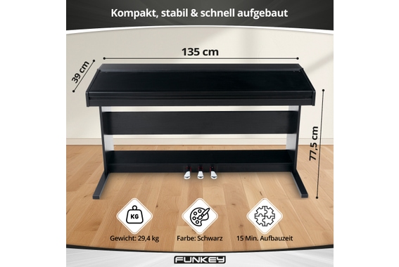 FunKey DP-88 II Digitalpiano zwart set met keyboardbank, koptelefoon en pianoles image 7