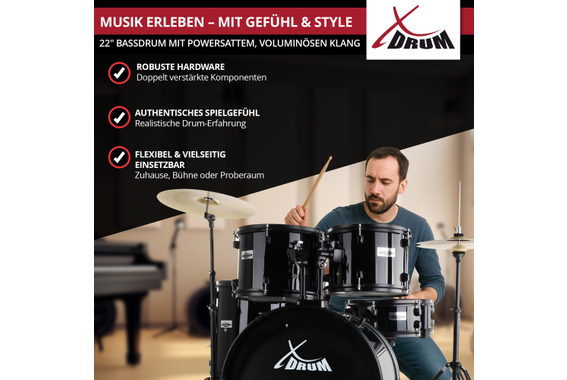 XDrum Rookie 22" Fusion Schlagzeug Komplettset Black inkl. Schule image 7