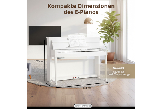 Classic Cantabile UP-1 WH Piano Vertical Eléctrico Blanco Brillo Alto - Devolución (Daño en el Embalaje) image 7