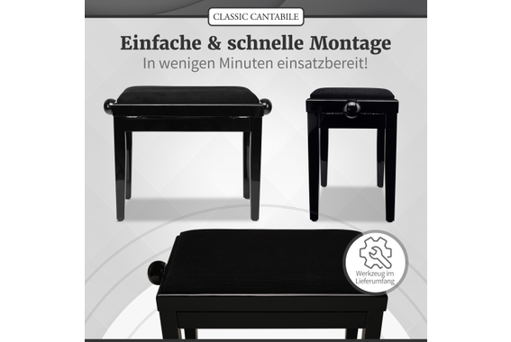 Classic Cantabile Pianobank Schwarz Hochglanz  - Retoure (Zustand: gut) image 7