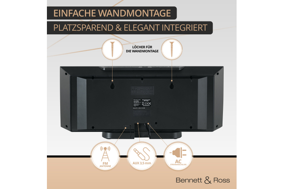 Bennett & Ross Ålesund Vertikal Stereoanlage mit CD/MP3-Player, USB und Bluetooth Schwarz  - Retoure (Zustand: sehr gut) image 7