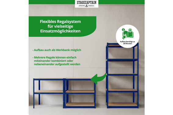 Stagecaptain Heavyrack Scaffale con Ripiani in Legno Blu, max. 875 kg image 7