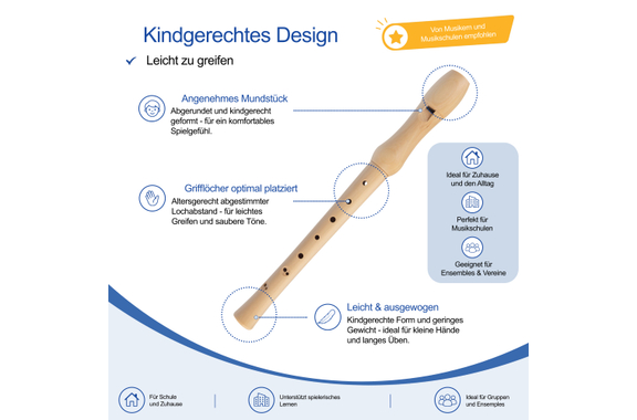 Classic Cantabile Stella Maple Recorder Baroque Fingering image 7