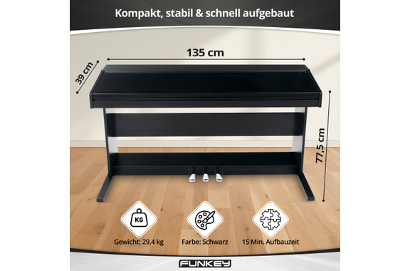 FunKey DP-88 II Digitalpiano zwart set met keyboardbank, koptelefoon en pianoles image 7