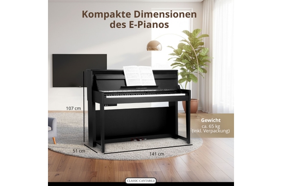 Classic Cantabile UP-1 SM Pianoforte Elettrico Verticale Nero Opaco image 7