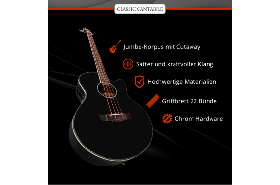 Classic Cantabile ABJ4-50CE-BK Jumbo Basse Acoustique Noir image 7