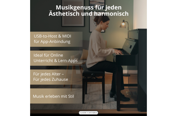 Classic Cantabile UP-1Plus SH Upright E-Piano Schwarz Hochglanz image 7