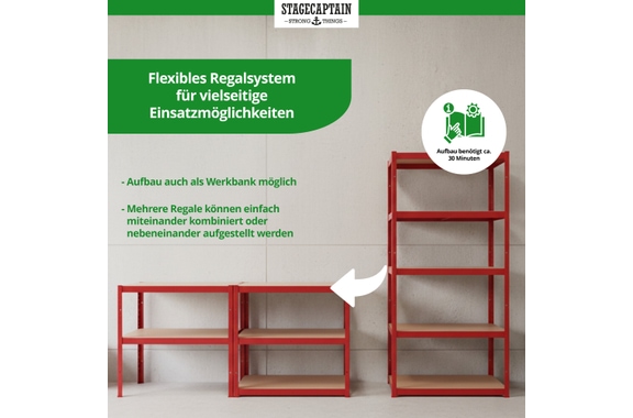 Stagecaptain Heavyrack Opslagrek Houten Planken Rood, max. 875 kg image 7