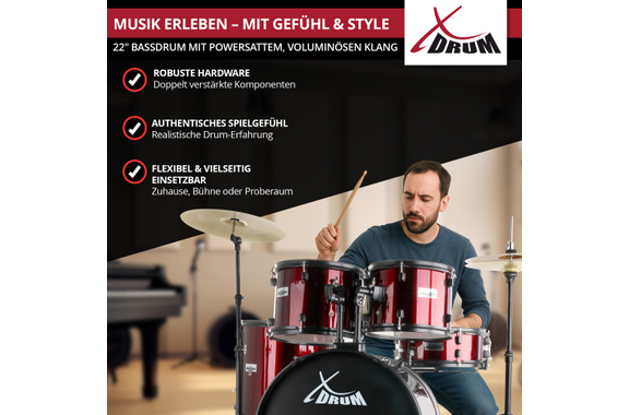 XDrum Rookie Batteria Fusion 22" Ruby Red più Set Smorzatori image 7