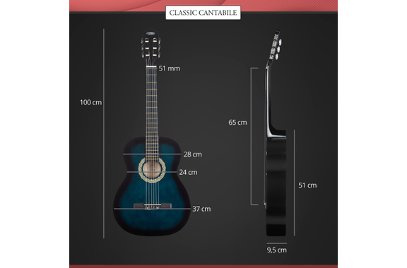 Classic Cantabile Acoustic Series AS-851-BUB 4/4 Guitare Classique Blueburst image 7