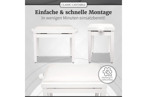 Classic Cantabile Piano Bench White High Gloss image 7