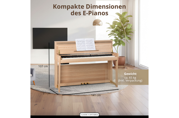 Classic Cantabile UP-1 LA Upright E-Piano Light Oak Deluxe Set image 7