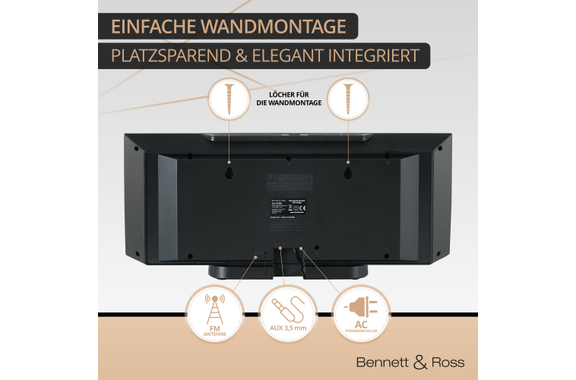 Bennett & Ross Ålesund Vertikal Stereoanlage mit CD/MP3-Player, USB und Bluetooth Schwarz  - Retoure (Zustand: sehr gut) image 7