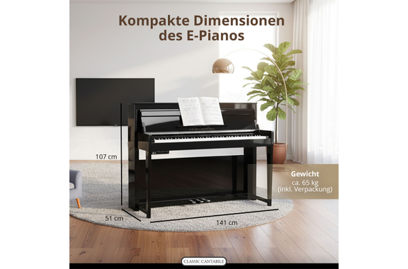 Classic Cantabile UP-1 SH E-Piano Nero Lucido Deluxe Set image 7