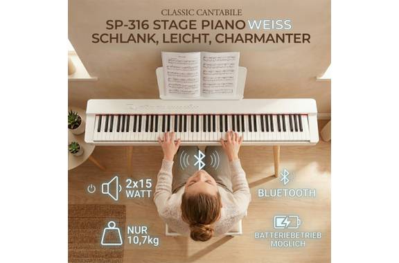 Classic Cantabile SP-316 Stage Piano Bianco image 7