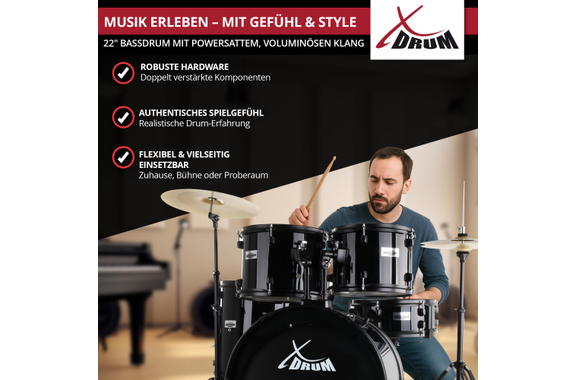 XDrum Rookie 22" Standard Schlagzeug Black plus Dämpferset image 7