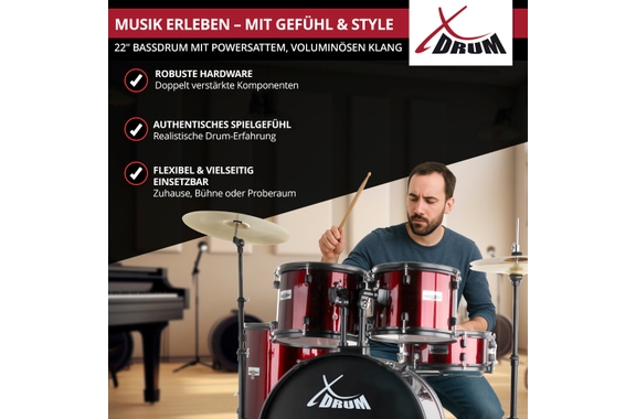 XDrum Rookie 22" Standard Set Batteria Completa Ruby Red incl. Scuola image 7