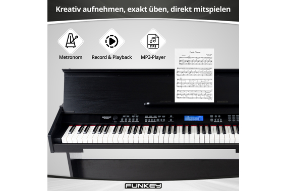 FunKey DP-88 II Digitalpiano zwart set met keyboardbank, koptelefoon en pianoles image 8