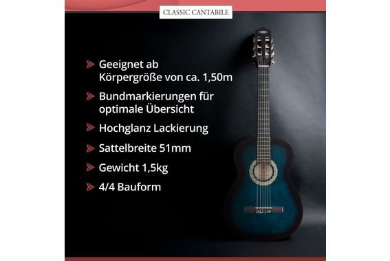 Classic Cantabile Acoustic Series AS-851-BUB 4/4 Klassikgitarre Blueburst  - Retoure (Zustand: gut) image 8