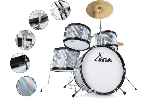 XDrum Junior Pro Kinder Schlagzeug Laser Silver inkl. Schule  - Retoure (Zustand: sehr gut) image 8