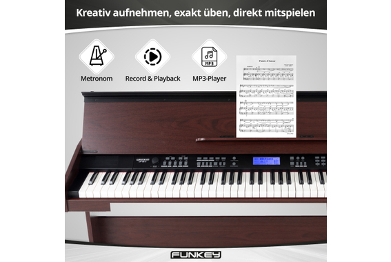 FunKey DP-88 II Digitalpiano bruin set met keyboardbank, koptelefoon en pianoles image 8