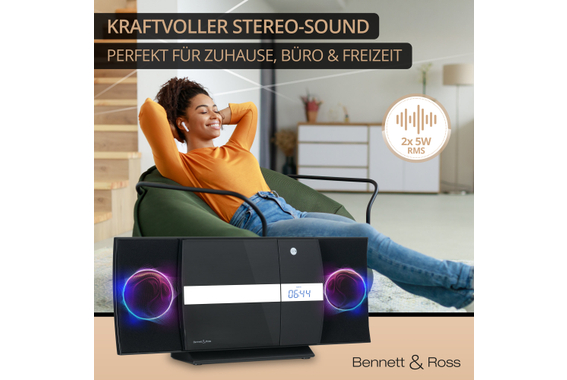 Bennett & Ross Ålesund Vertikal Stereoanlage mit CD/MP3-Player, USB und Bluetooth Schwarz  - Retoure (Zustand: sehr gut) image 8
