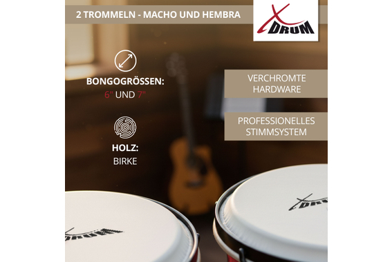 XDrum Bongos Club Rosso Vino SET incl. Borsa per Bongo image 8