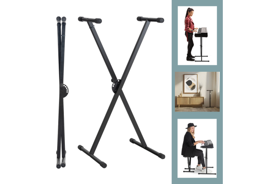 Classic Cantabile Soporte para Teclado en X Ajustable en Altura Negro image 8