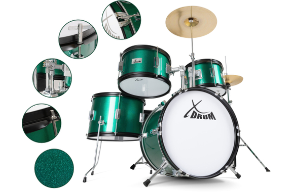 XDrum Junior Pro Kinder Schlagzeug Emerald Green Sparkle inkl. Schule image 8