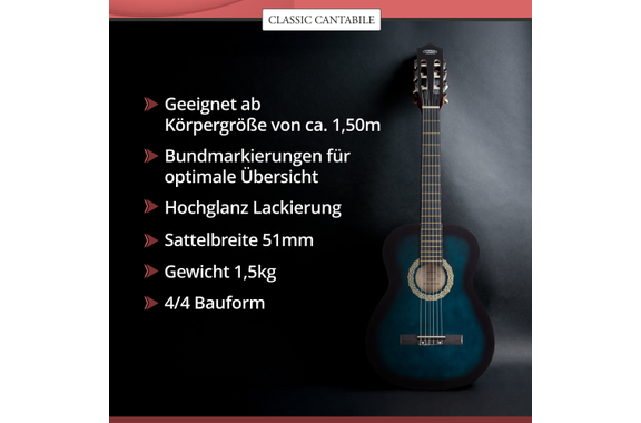 Classic Cantabile Acoustic Series AS-851-BUB 4/4 Guitare Classique Blueburst image 8
