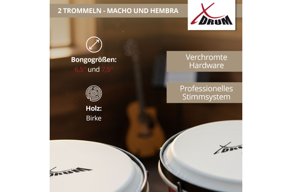 XDrum Bongos Pro Rojo Vino SET incl. Bolsa para Bongos image 8