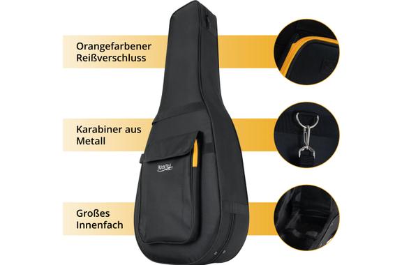 Classic Cantabile WS-10BK-LH Western Guitar Black Left-Hand Model Softcase Set image 8