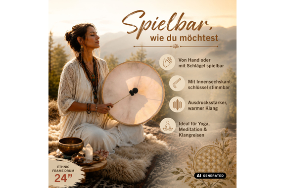Classic Cantabile FD-24 Ethnic Frame Drum Stembaar 24" - Retour (Staat: Zeer Goed) image 8
