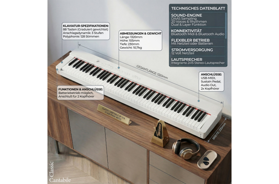 Classic Cantabile SP-316 Stage Piano Bianco image 8