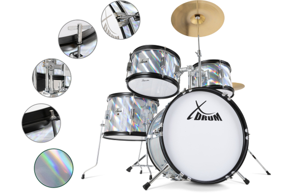 XDrum Junior Pro Kinder Schlagzeug Laser Silver inkl. Schule image 8