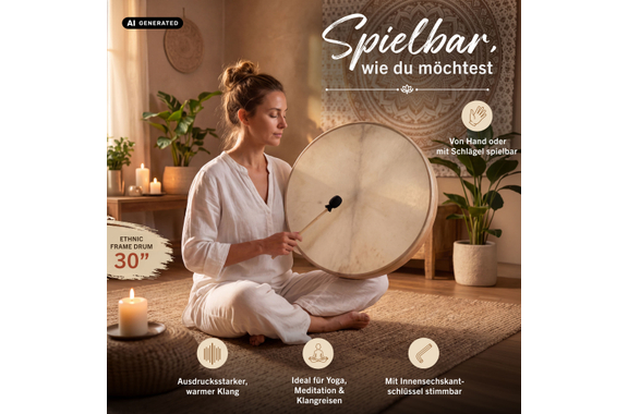 Classic Cantabile FD-30 Ethnic Frame Drum Stimmbar 30" image 8