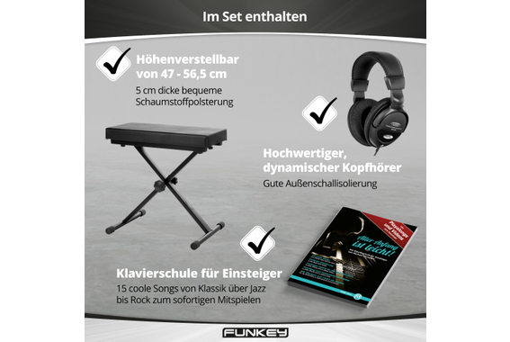 FunKey DP-88 II Digitalpiano zwart set met keyboardbank, koptelefoon en pianoles image 9
