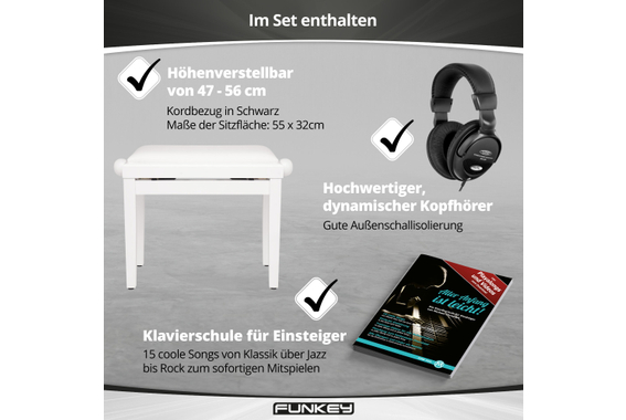 FunKey DP-1088 WM Digitalpiano Weiß matt Set inkl. Bank, Kopfhörer und Schule image 9