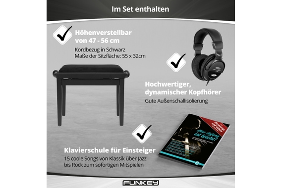 FunKey DP-1088 SM Digitalpiano Schwarz matt Set inkl. Bank, Kopfhörer und Schule image 9