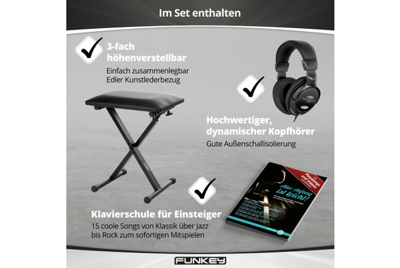 FunKey DP-88 II Digitalpiano braun Set mit Economy Keyboardbank, Kopfhörer und Klavierschule image 9