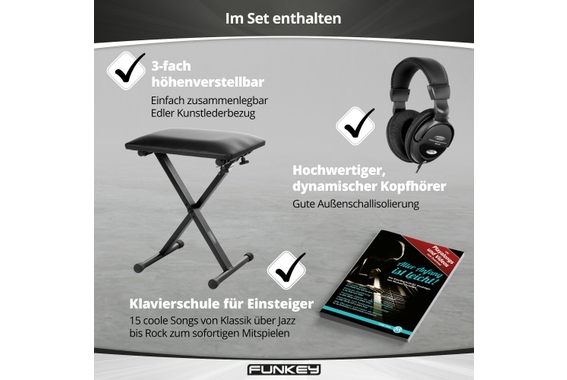 FunKey DP-88 II Digitalpiano schwarz Set mit Economy Keyboardbank, Kopfhörer und Klavierschule image 9
