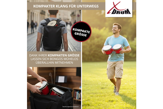 XDrum Bongos Club Rosso Vino SET incl. Borsa per Bongo image 9