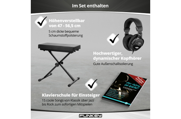 FunKey DP-88 II Digitalpiano zwart set met keyboardbank, koptelefoon en pianoles image 9